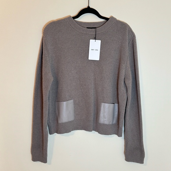 Saint + Sofia Sweaters - Saint + Sofia Knit Sweater Alpaca Baby Recycled Wool M Faux Leather Greige